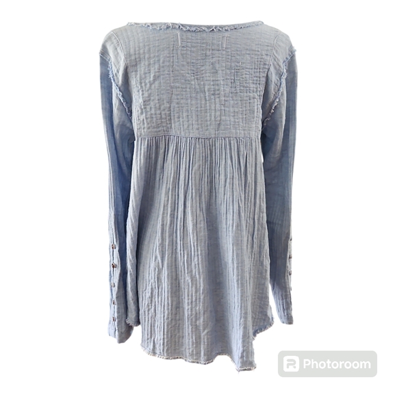 Free People Blue Sand Dune Long Sleeve Henley - Picture 3 of 7